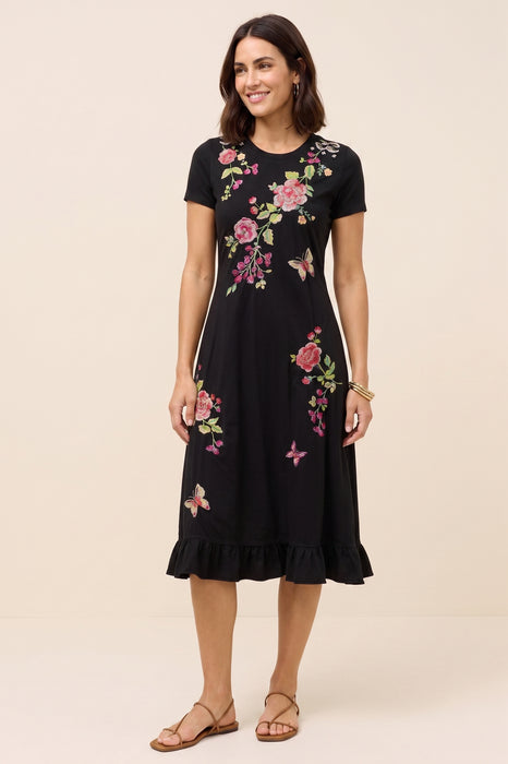 Johnny Was Black Maddy Elbow Sleeve Ruffle Dress J36526-1