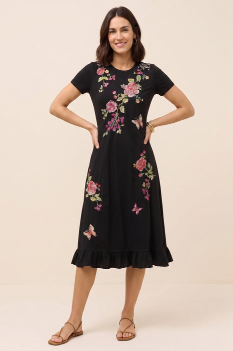 Johnny Was Black Maddy Elbow Sleeve Ruffle Dress J36526-1