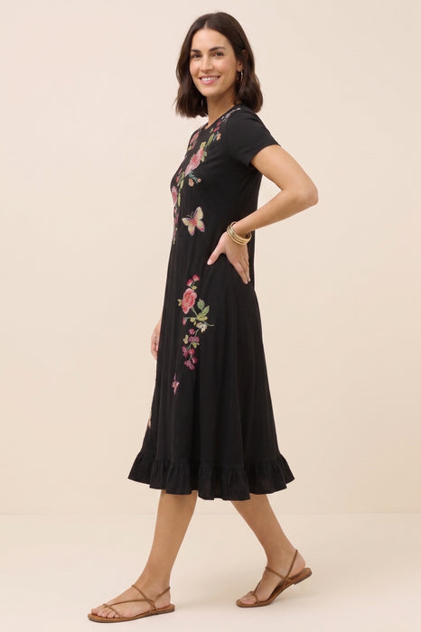 Johnny Was Black Maddy Elbow Sleeve Ruffle Dress J36526-1