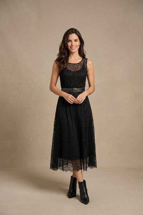 Johnny Was Black Midi Vanti Lace Dress Slip C35625-O