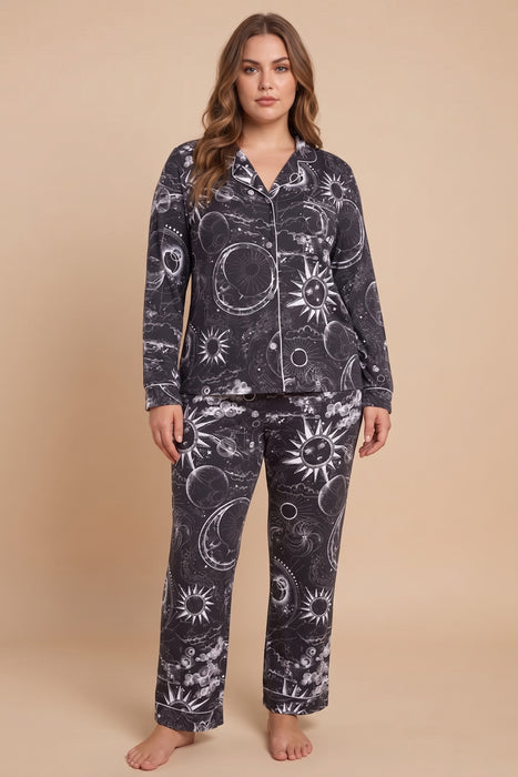 Johnny Was Black Mina The Carly Long Pajama Set Plus Size MS8224-MX