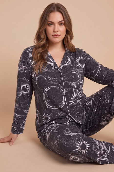 Johnny Was Black Mina The Carly Long Pajama Set Plus Size MS8224-MX