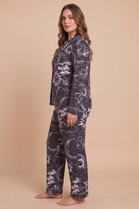 Johnny Was Black Mina The Carly Long Pajama Set Plus Size MS8224-MX