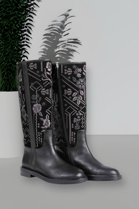 Johnny Was Style JWS7421 Black Olivia Embroidered Tall Boots Boho Chic