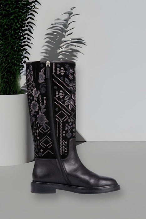 Johnny Was Black Olivia Embroidered Tall Boots Boho Chic JWS7421