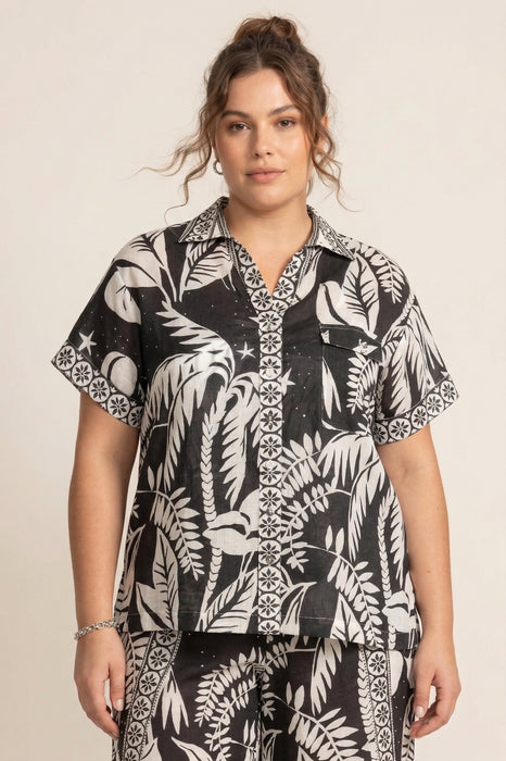 Johnny Was Black Palmas Camp Shirt CSW9425-YX Plus Size