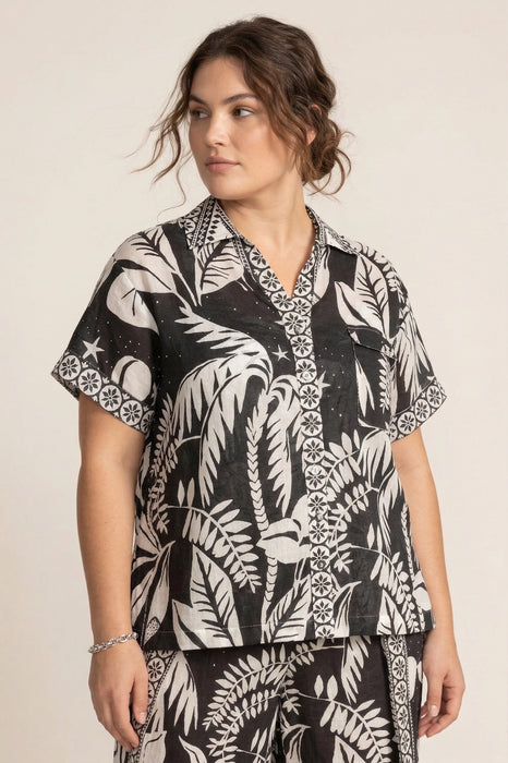 Johnny Was Black Palmas Camp Shirt CSW9425-YX Plus Size