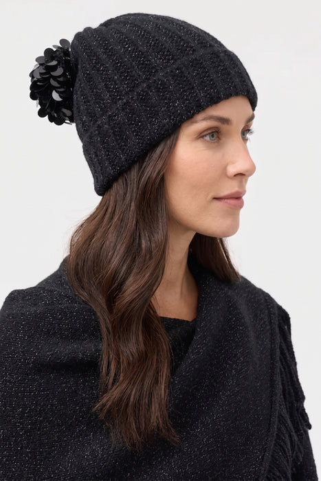 Johnny Was Black Pom Pom Sequins Beanie M64125