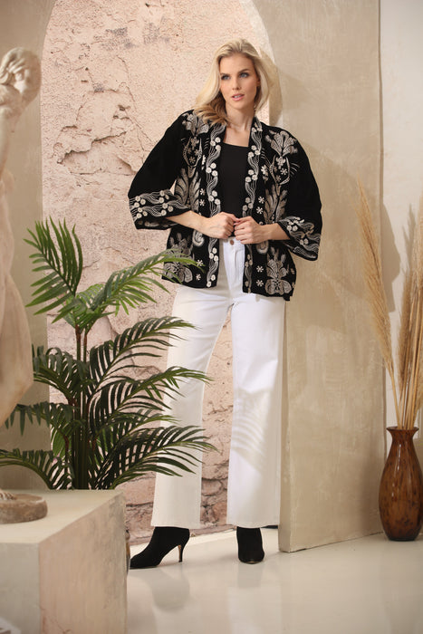 Johnny Was Black Velvet Corduroy Cropped Kimono W40925-9