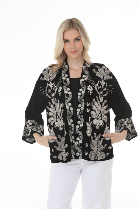 Johnny Was Black Velvet Corduroy Cropped Kimono W40925-9