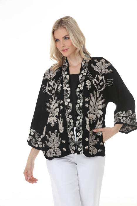 Johnny Was Black Velvet Corduroy Cropped Kimono W40925-9