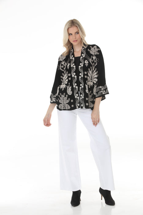 Johnny Was Black Velvet Corduroy Cropped Kimono W40925-9