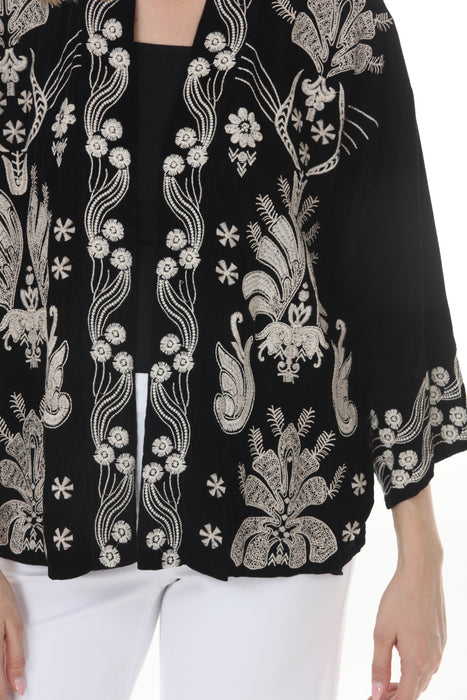 Johnny Was Black Velvet Corduroy Cropped Kimono W40925-9