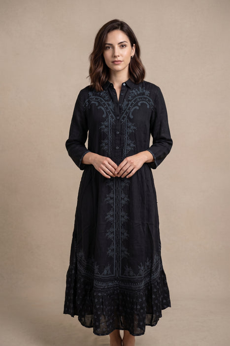 Johnny Was Black Western Embroidered Midi Vipiana Dress Slip C31326-1