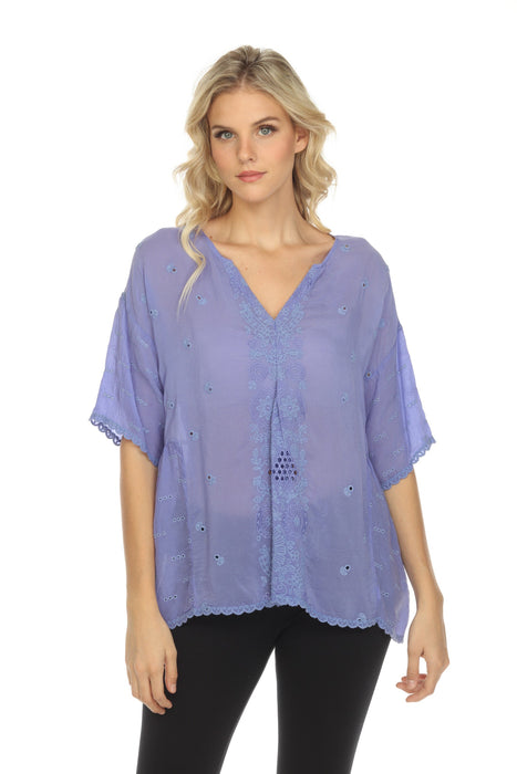 Johnny Was Style C13422-6X Blue Berries Hadley Half Sleeve Blouse Plus Size Boho Chic