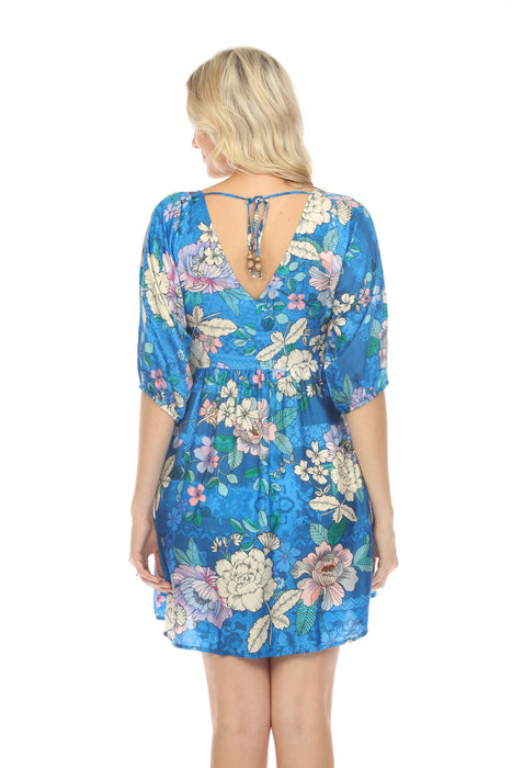 johnny was blue floral dress Johnny Was Aquaria Blue Floral Cotton Silk Long Dress Sundress S