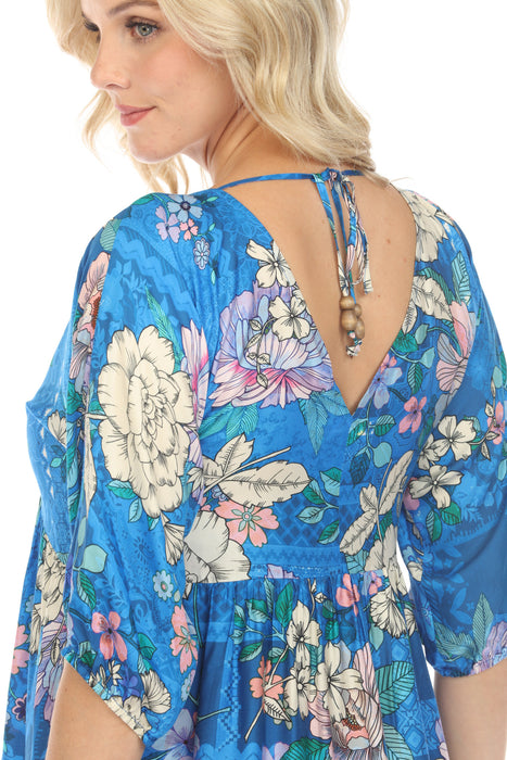 johnny was blue floral dress Johnny Was Evalon Floral Mesh Tiered Dress