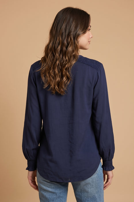 Johnny Was Calme Blue Night Mixed Media Hi Lo Shirt O10325-7