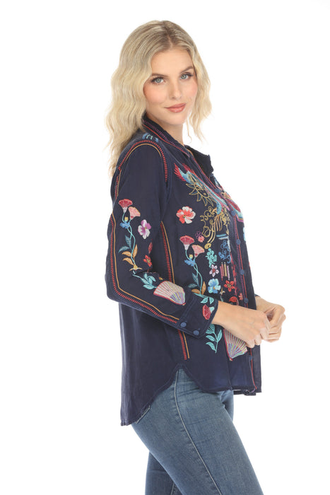 Johnny Was Velouria Embroidered Button-Down Blouse C11825-R