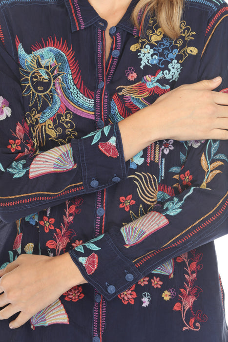 Johnny Was Velouria Embroidered Button-Down Blouse C11825-R