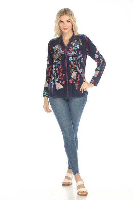 Johnny Was Velouria Embroidered Button-Down Blouse C11825-R