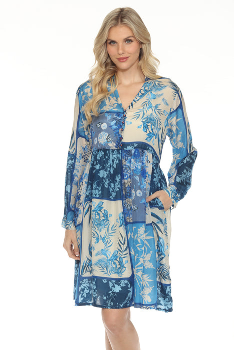 Johnny Was Style C32824-4K Blue Thula Floral Silk Dress