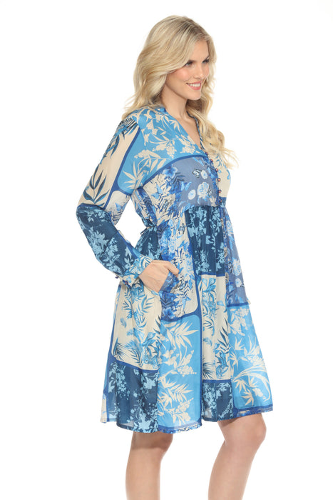 Johnny Was Blue Thula Floral Silk Dress C32824-4K
