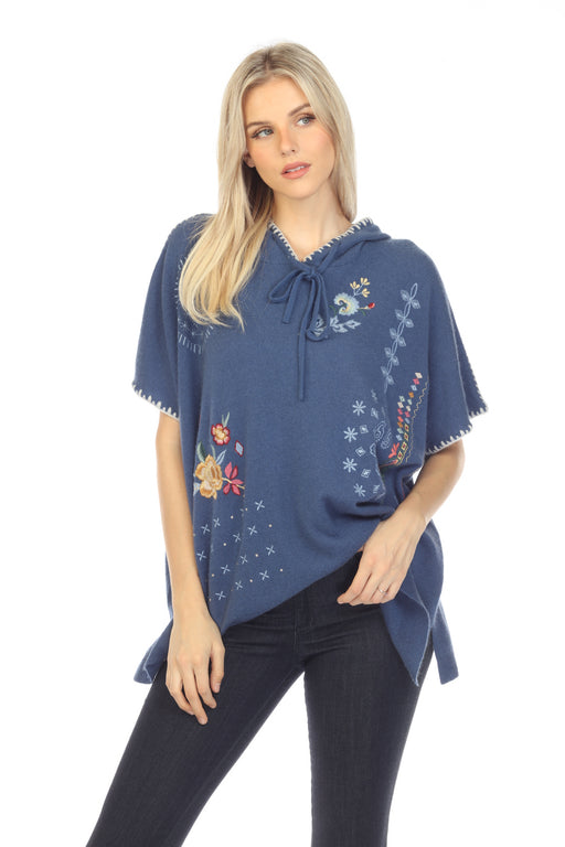 Johnny Was Style M65822 Blue Taryn Embroidered Poncho Top Boho Chic