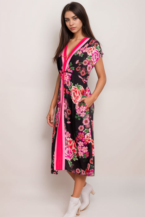 Johnny Was Blum V-Neck Floral Midi Kaftan Dress CSW7524-N