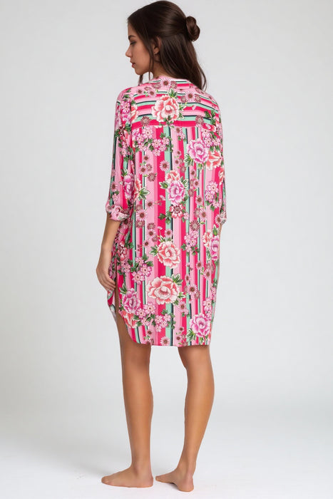 Johnny Was Pink Bocardi Floral Button Down Shirt Dress CSW7924-N