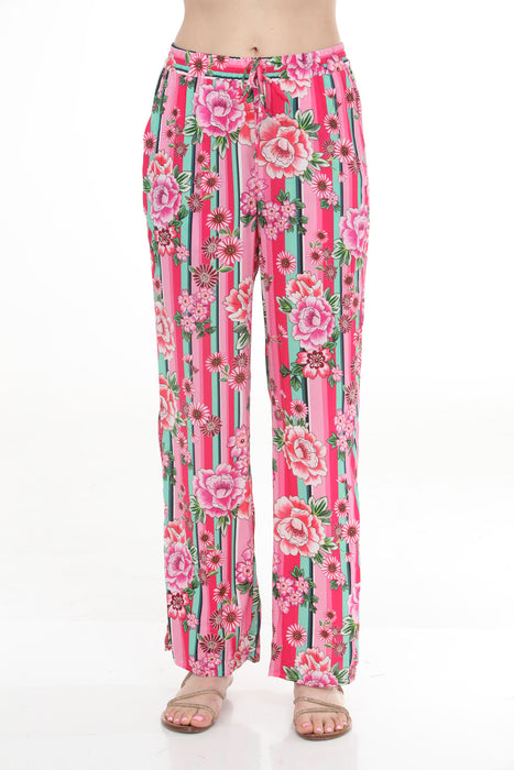 Johnny Was Pink Bocardi Floral Stripe Split Pants CSW7724-N