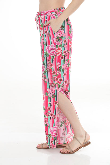 Johnny Was Pink Bocardi Floral Stripe Split Pants CSW7724-N