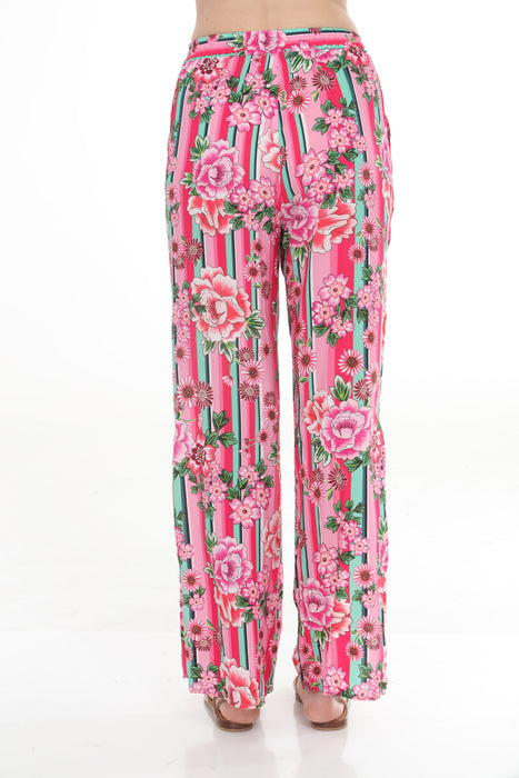 Johnny Was Pink Bocardi Floral Stripe Split Pants CSW7724-N