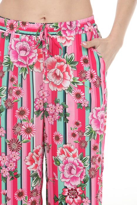 Johnny Was Pink Bocardi Floral Stripe Split Pants CSW7724-N