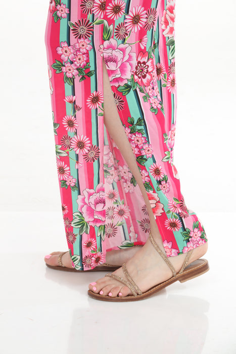 Johnny Was Pink Bocardi Floral Stripe Split Pants CSW7724-N