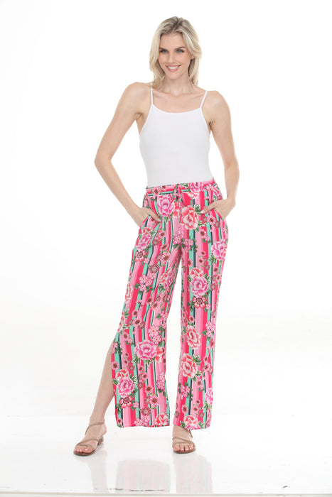 Johnny Was Pink Bocardi Floral Stripe Split Pants CSW7724-N