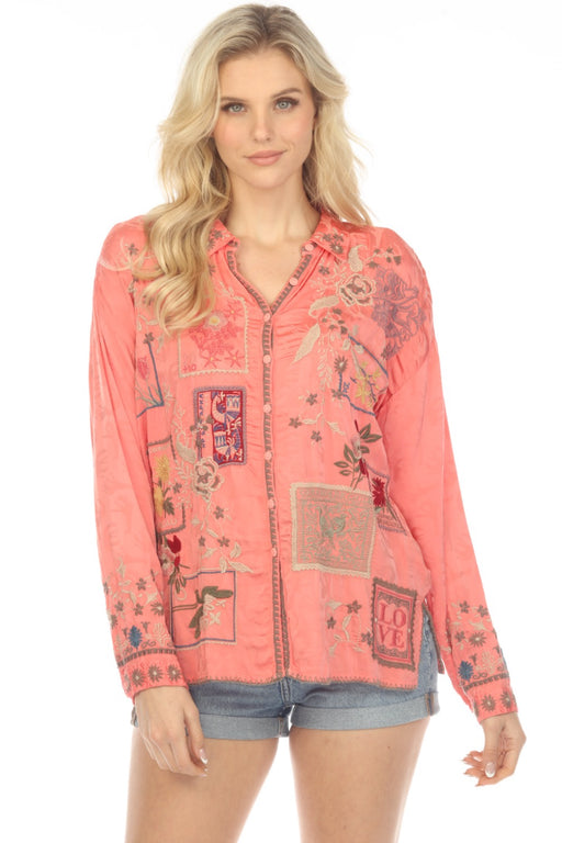 Johnny Was Style C17323 Briony Embroidered Button-Down Blouse Boho Chic