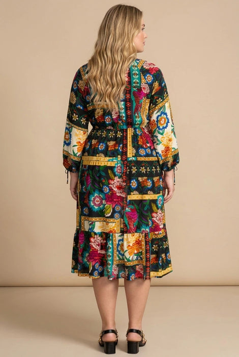 Johnny Was Brona Floral Silk Midi Dress C32525-8 Plus Size