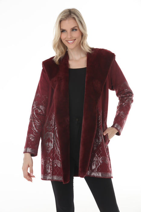 Johnny Was Burgundy Lasei Faux Suede Fur Coat C42125-O