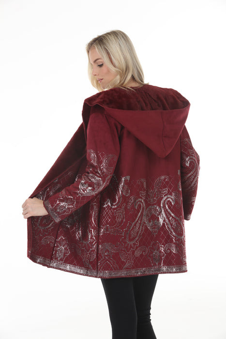 Johnny Was Burgundy Lasei Faux Suede Fur Coat C42125-O
