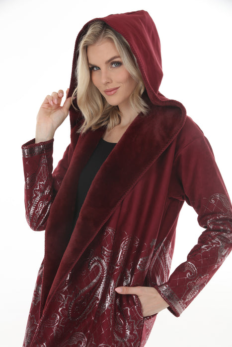 Johnny Was Burgundy Lasei Faux Suede Fur Coat C42125-O