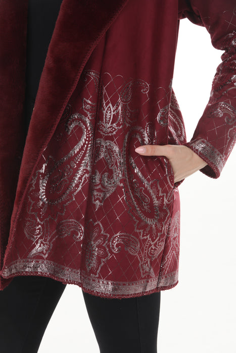 Johnny Was Burgundy Lasei Faux Suede Fur Coat C42125-O