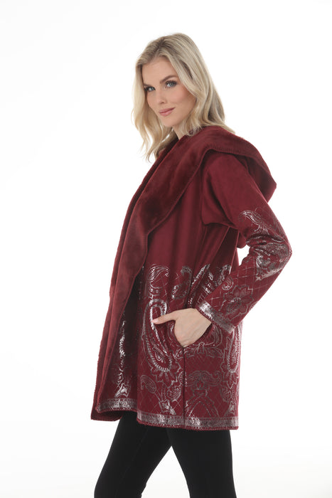 Johnny Was Burgundy Lasei Faux Suede Fur Coat C42125-O