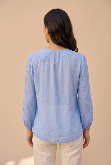 Johnny Was California Della Robbia Blue Cinthya Blouse C10326-2