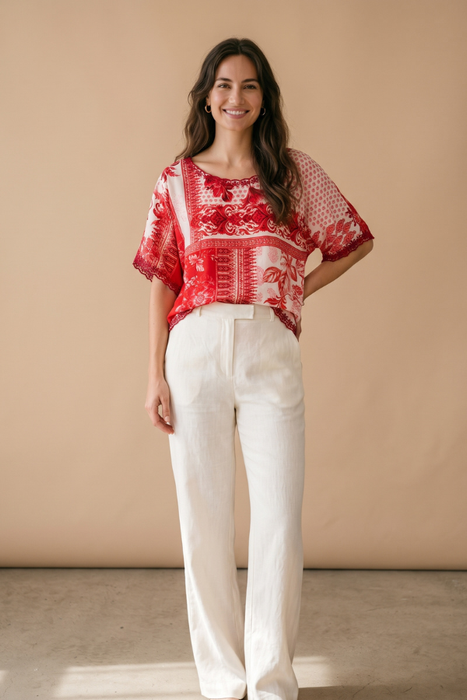 Johnny Was California Silk Short Sleeve Tawni Blouse C12126-1