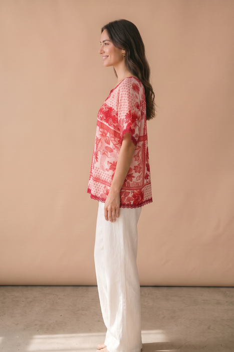 Johnny Was California Silk Short Sleeve Tawni Blouse C12126-1