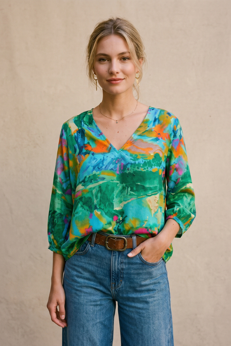 Johnny Was California Torenia Scarf Arlo 3/4 Sleeve Blouse C12826-3