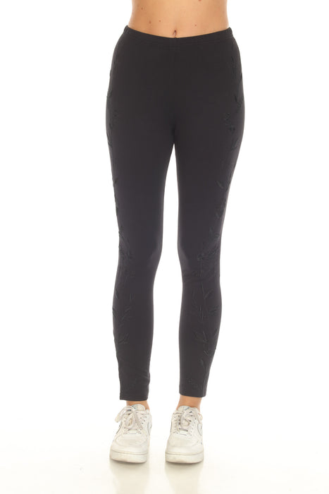 Black legging with tonal floral embroidery from Johnny Was