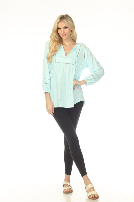 Johnny Was Calme Blue Embroidered Tunic Top O11225-1