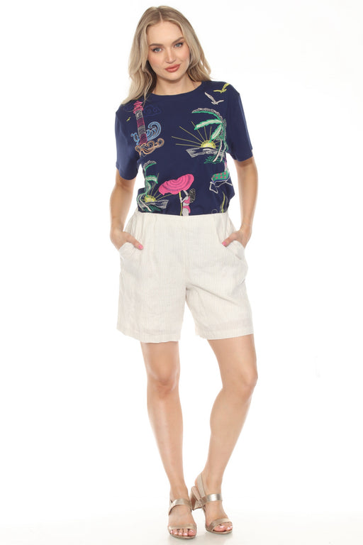 Johnny Was Calme Style O81031-3 Beige Striped Bermuda Shorts